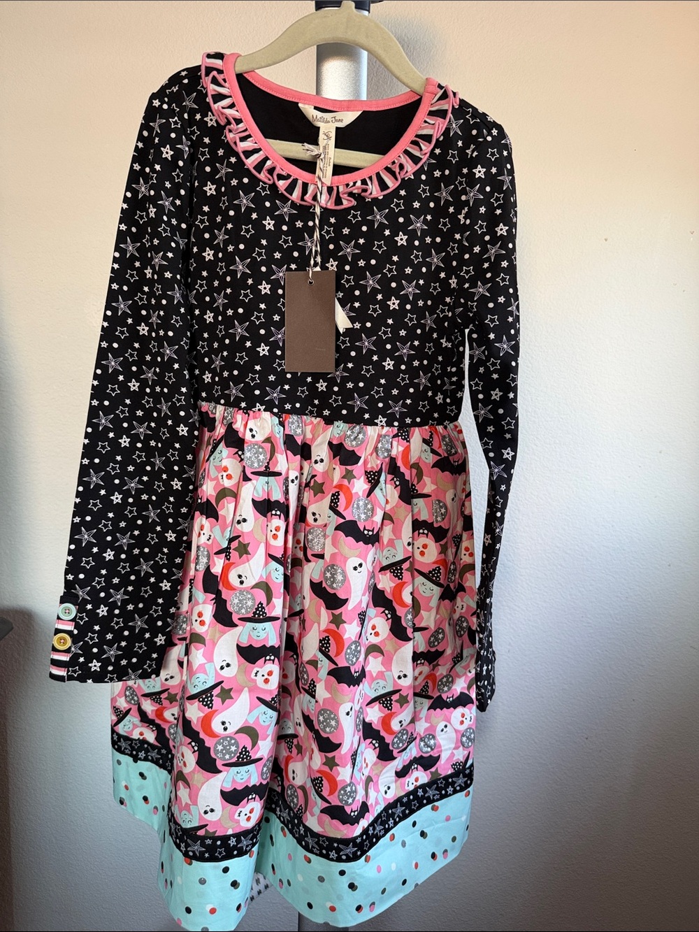Matilda Jane Black & Pink Star and Doll Print Long Sleeve Dress